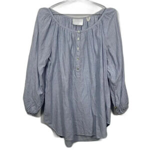 H&M Lagenlook Blue Tunic Billow Blouse‎ Long Sleeve Shirt 12